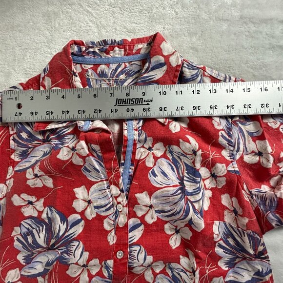 Tommy Bahama Womens Red Floral 100% Linen Button-Up Short Sleeve Shirt Top Small - Picture 5 of 7